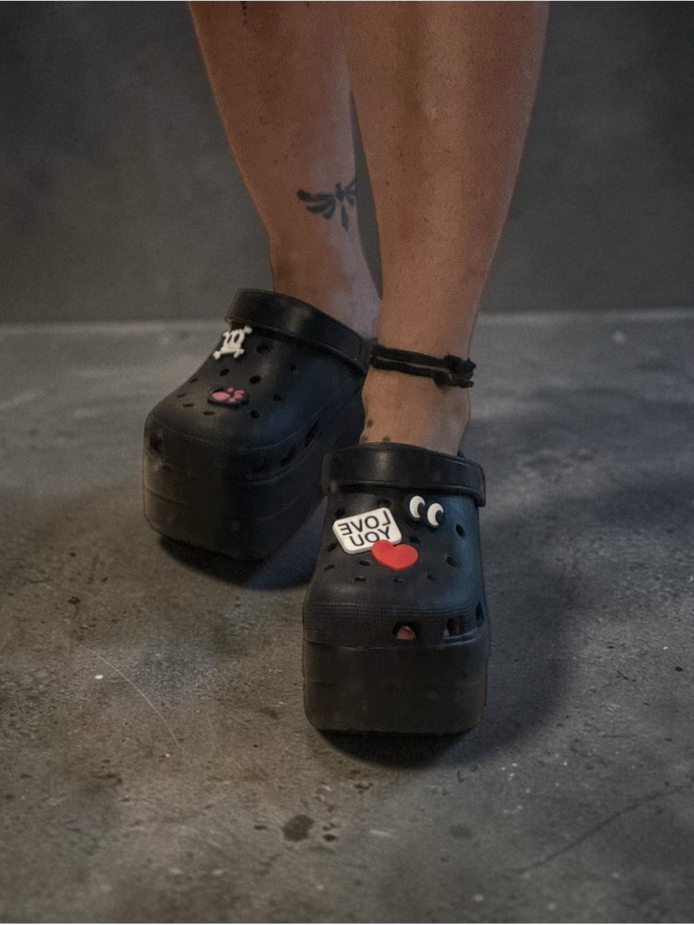 Dolls Kill Black Chunky Platform Clogs with Charms - Worn Once - EU36/US6